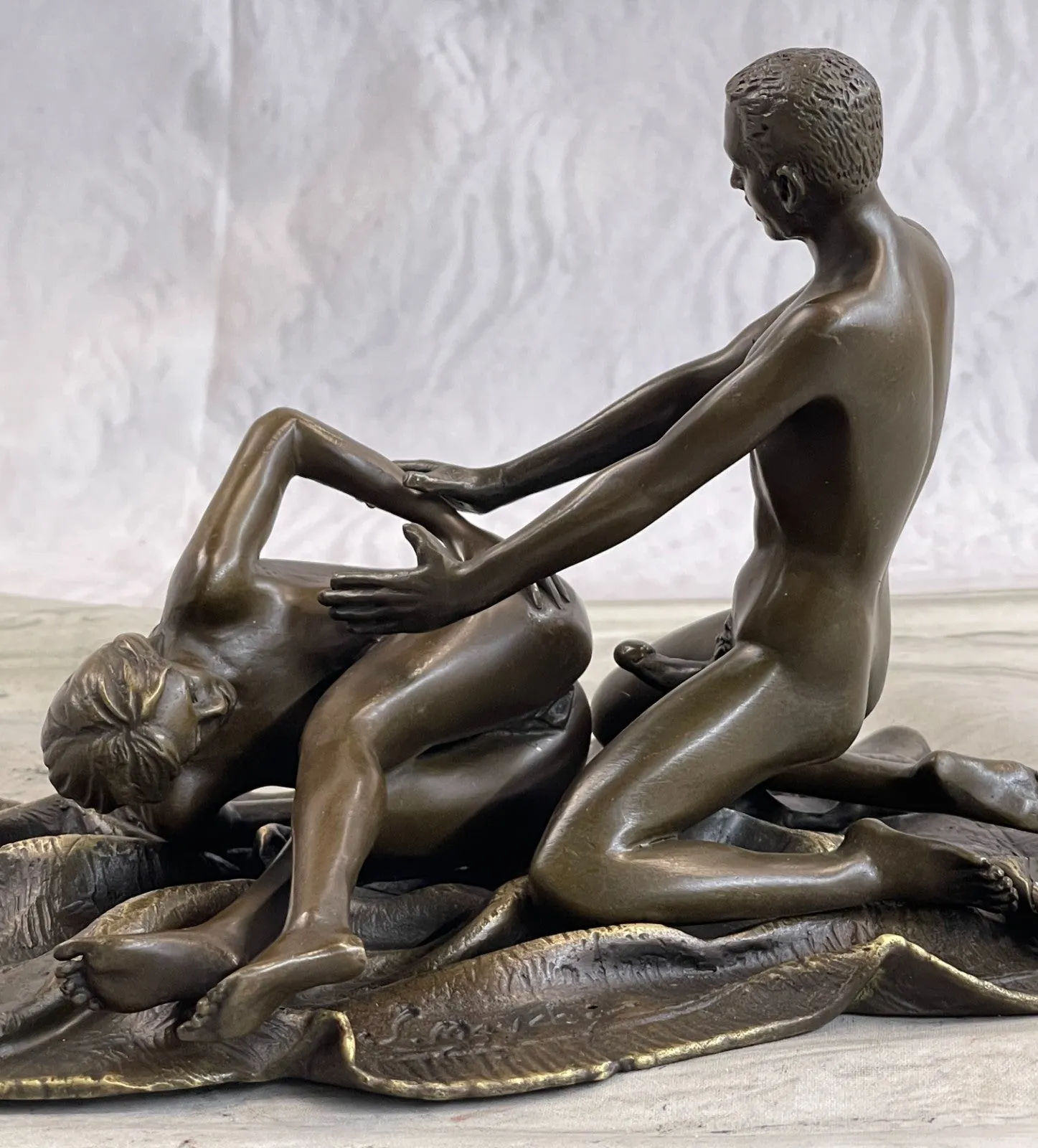 100% Genuine Bronze Couple Working Out on Flying Carpet Masterpiece Figurine Sale