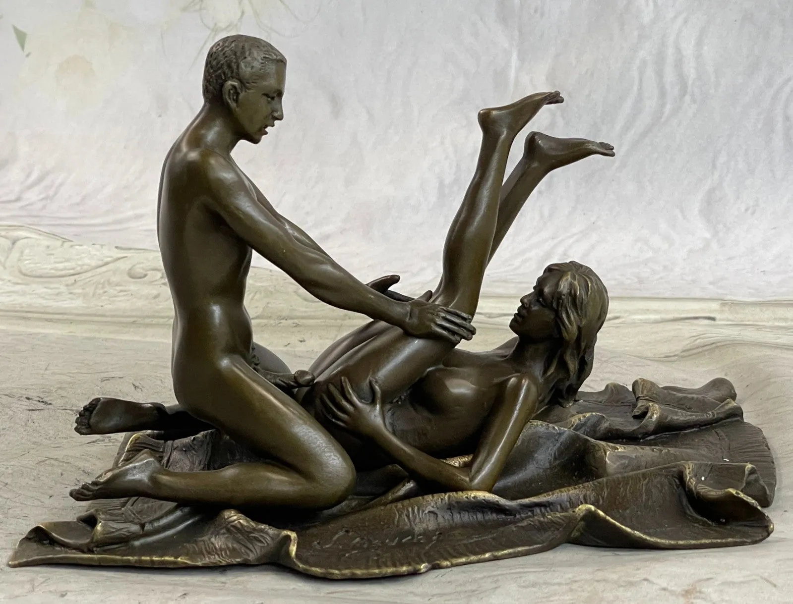 100% Genuine Bronze Couple Working Out on Flying Carpet Masterpiece Figurine Sale