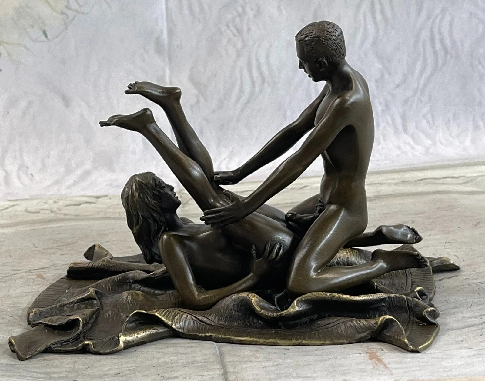 100% Genuine Bronze Couple Working Out on Flying Carpet Masterpiece Figurine Sale