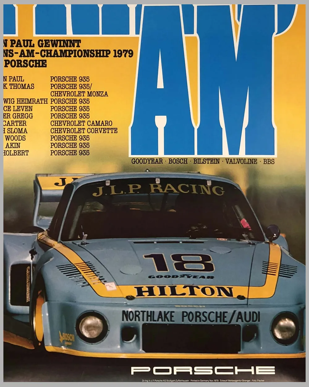 1979 Trans Am Champion Porsche factory original victory poster