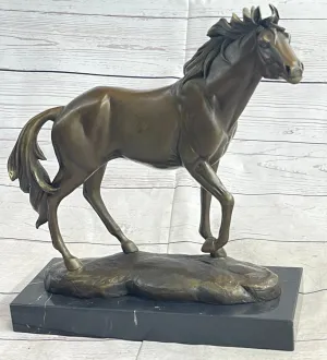 BRONZE STATUE SIGNED WILLIAMS WILD RACING STALLION HORSE SCULPTURE FIGURINE ART