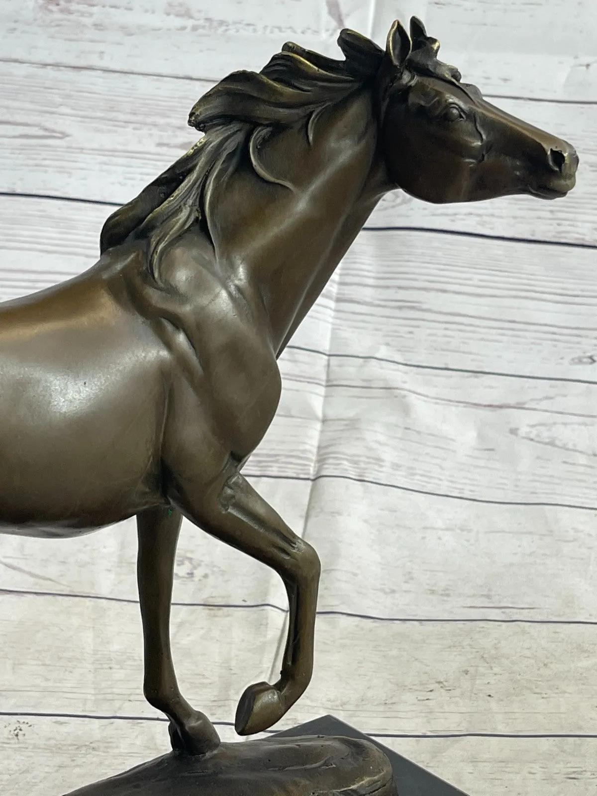 BRONZE STATUE SIGNED WILLIAMS WILD RACING STALLION HORSE SCULPTURE FIGURINE ART