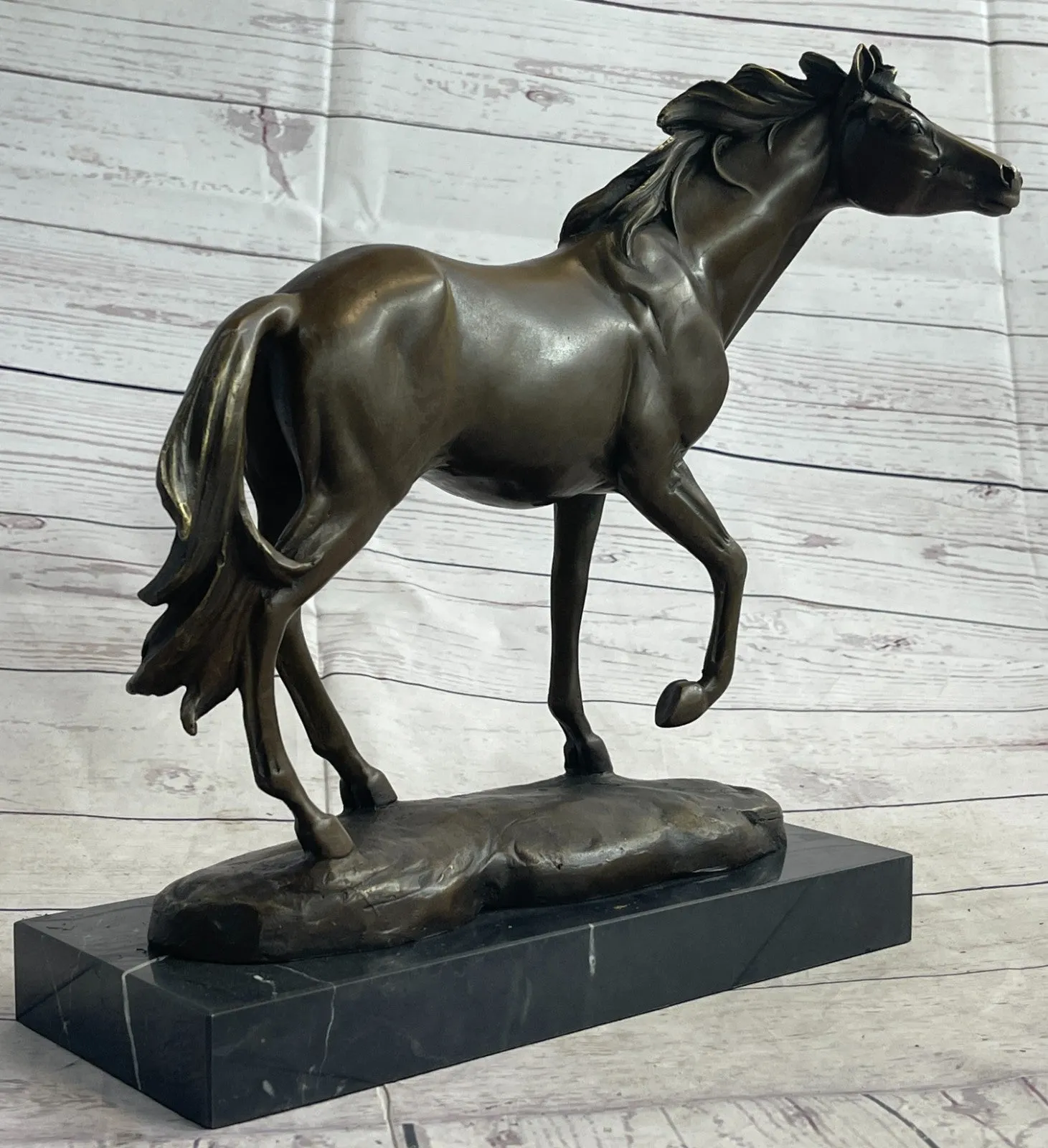 BRONZE STATUE SIGNED WILLIAMS WILD RACING STALLION HORSE SCULPTURE FIGURINE ART