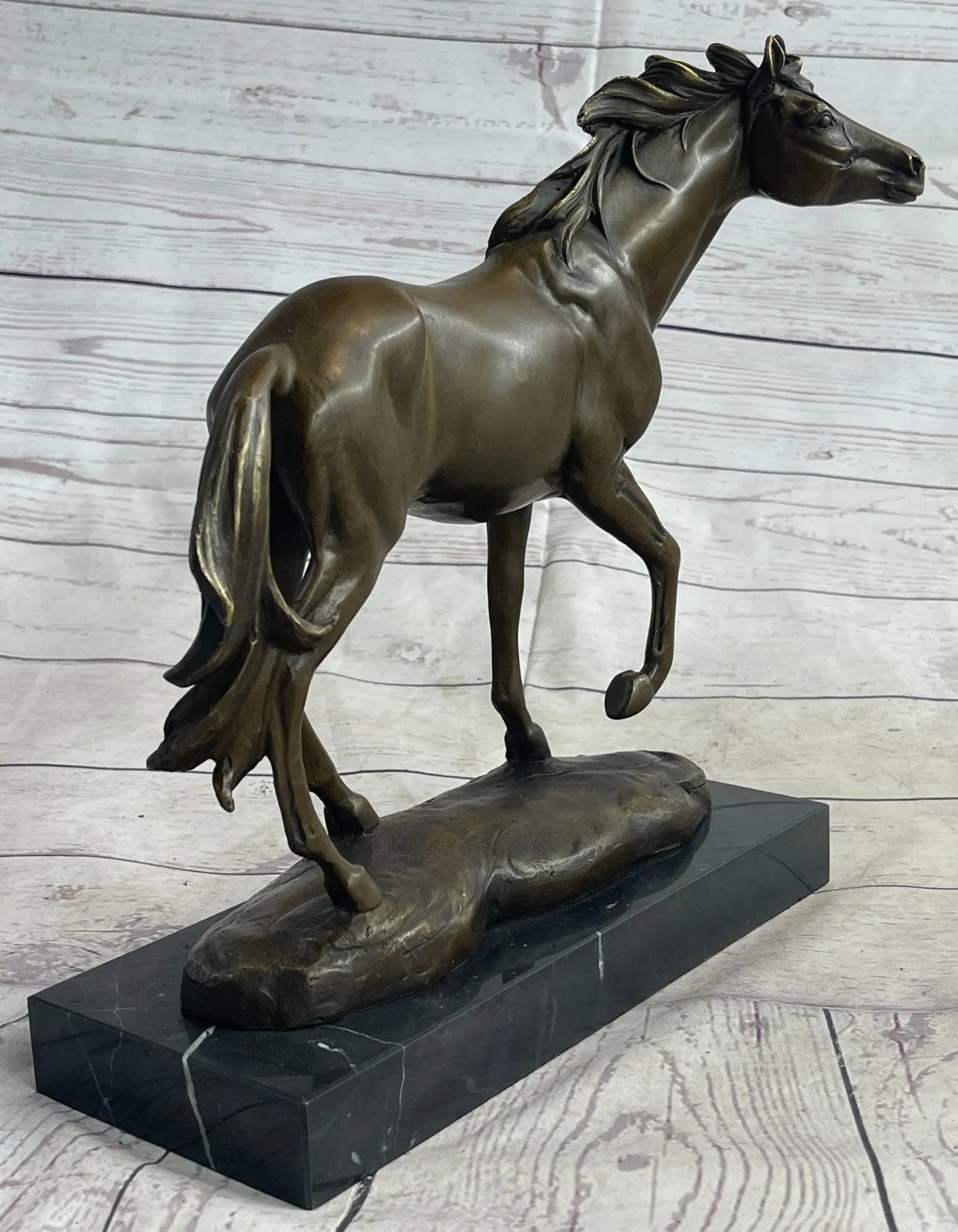 BRONZE STATUE SIGNED WILLIAMS WILD RACING STALLION HORSE SCULPTURE FIGURINE ART