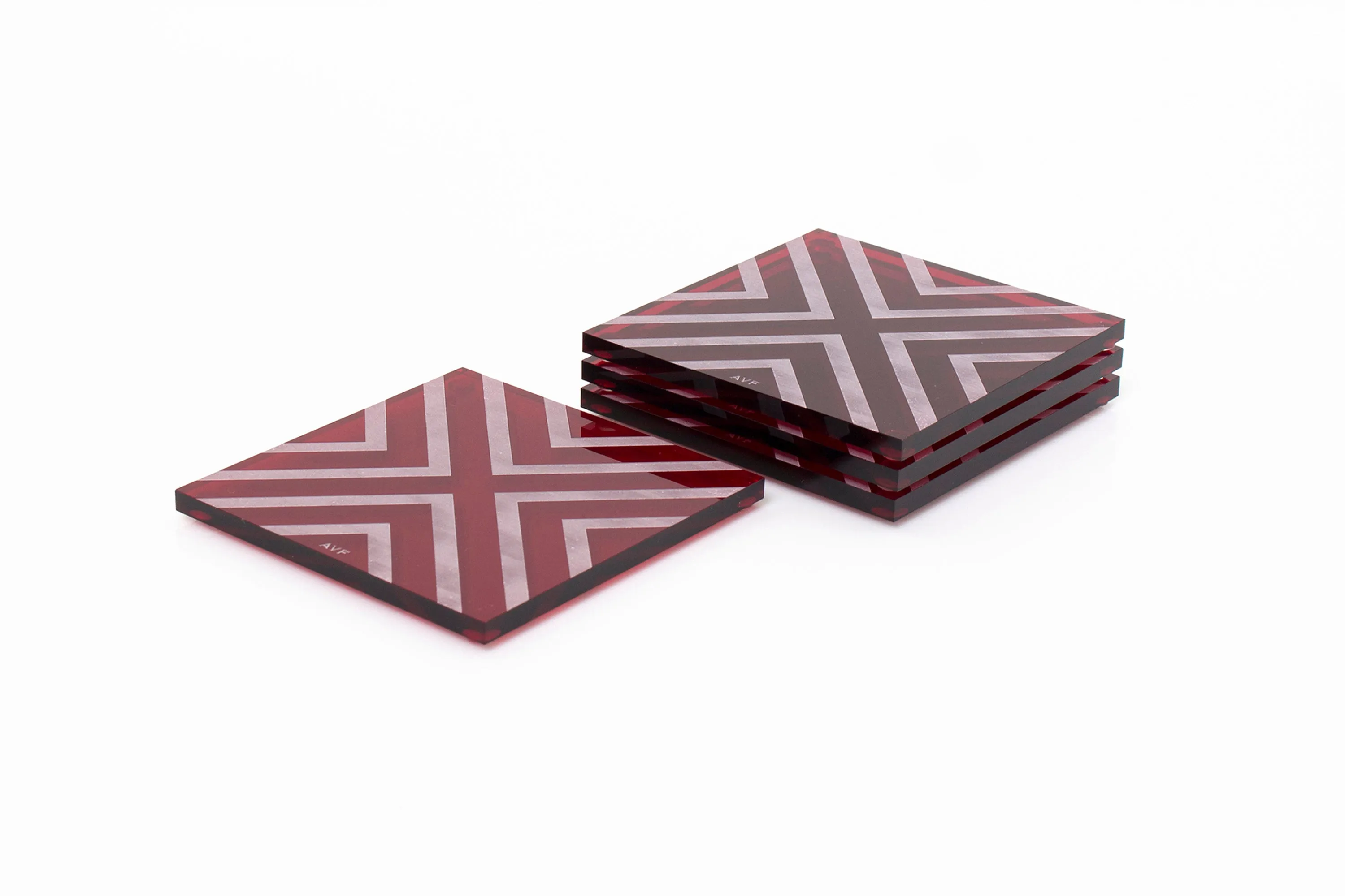 Chevron Coaster Set in Ruby