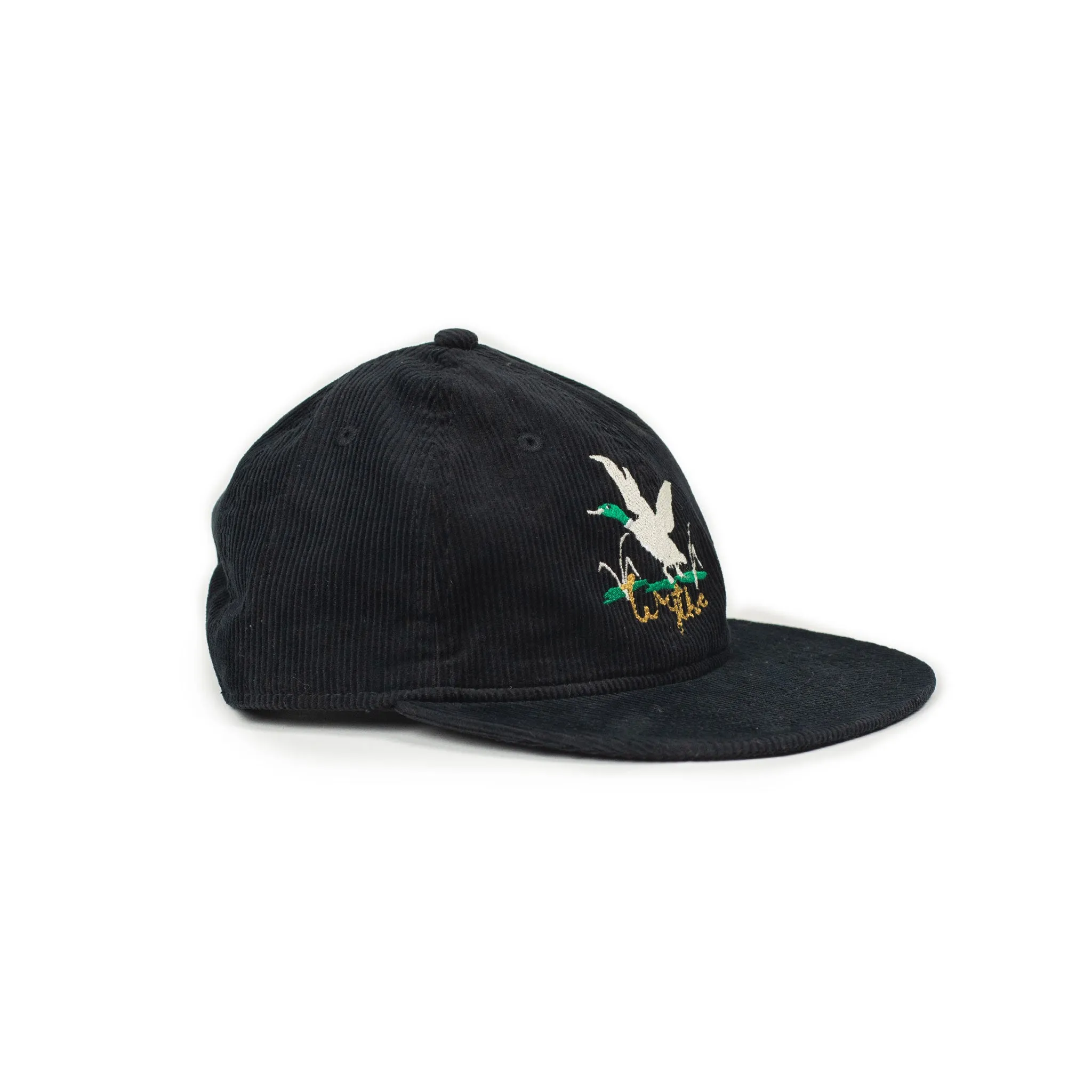 Exclusive corduroy cap in black with mallard embroidery (restock)