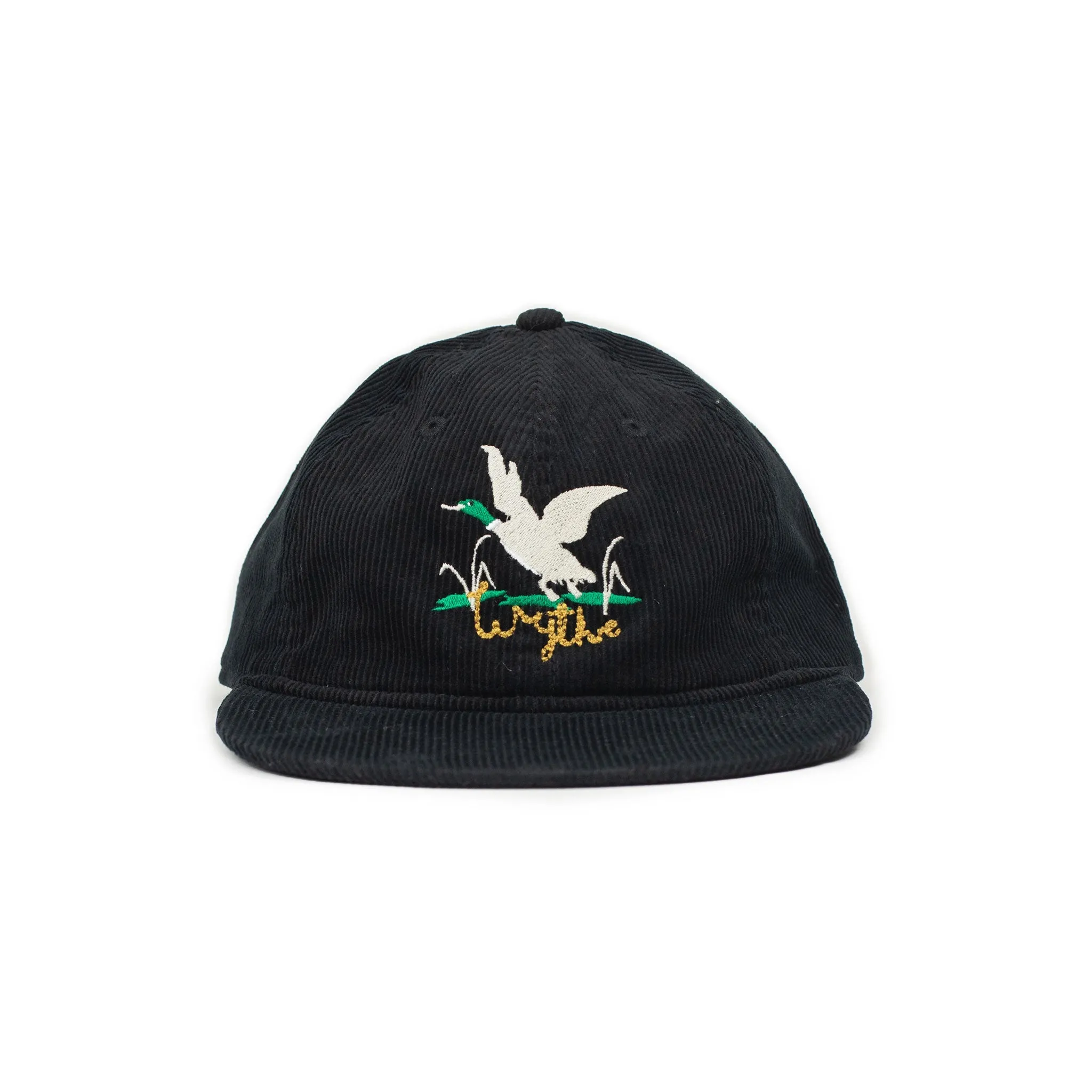 Exclusive corduroy cap in black with mallard embroidery (restock)