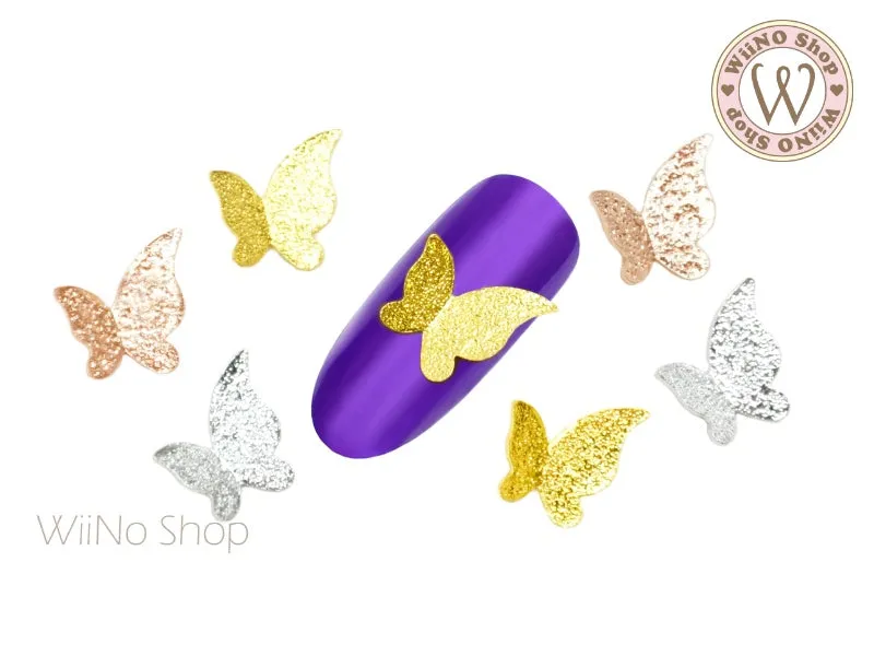 Flying Textured Butterfly Nail Metal Charm - 2 pcs