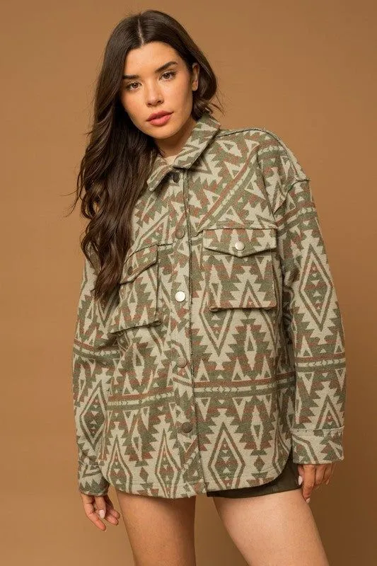 Gilli | 3D Pocket Aztec Print Shacket