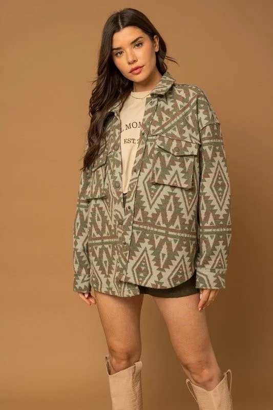 Gilli | 3D Pocket Aztec Print Shacket