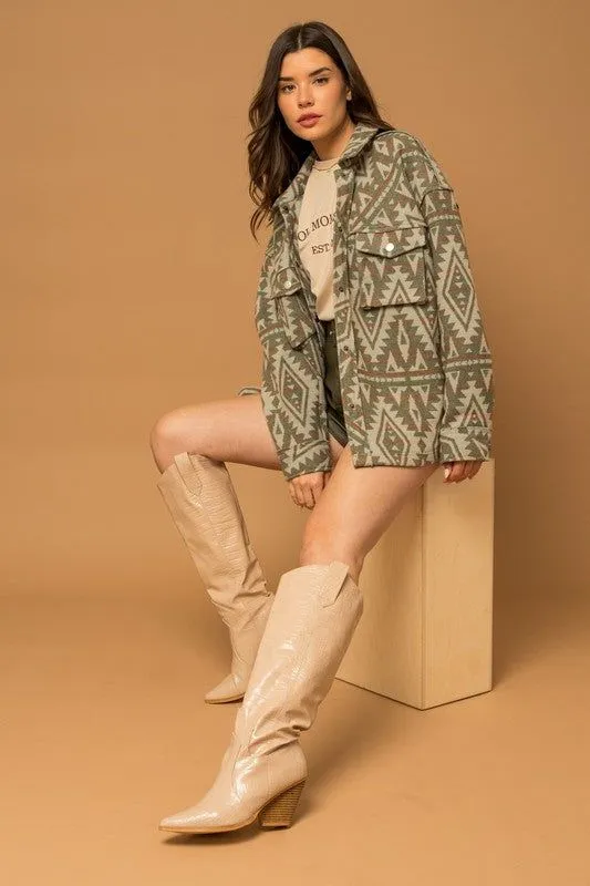 Gilli | 3D Pocket Aztec Print Shacket