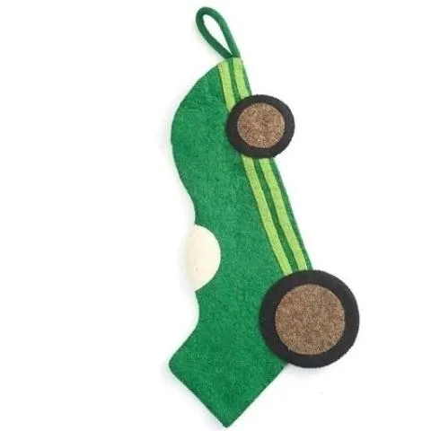 Hand Felted Wool Kids Christmas Stocking - Green Racecar