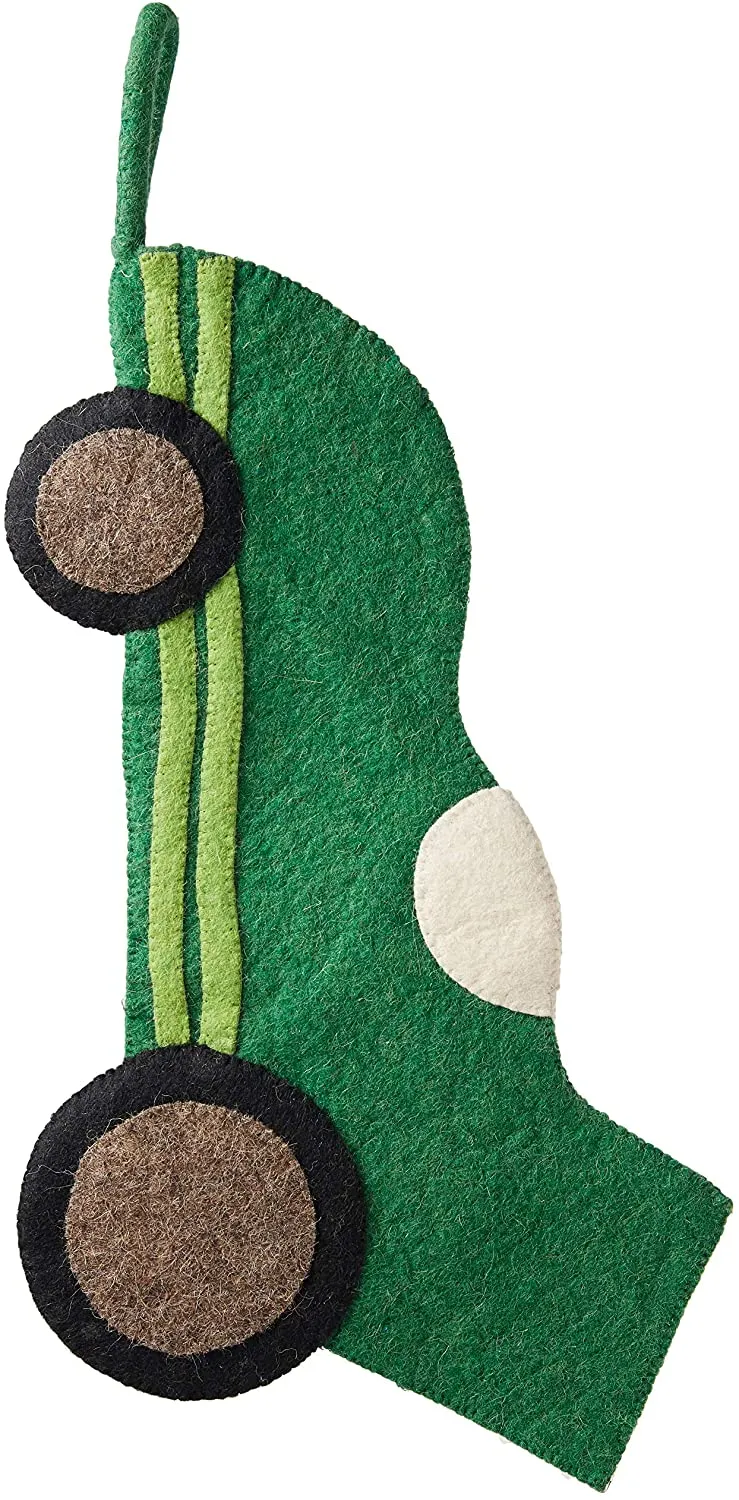 Hand Felted Wool Kids Christmas Stocking - Green Racecar