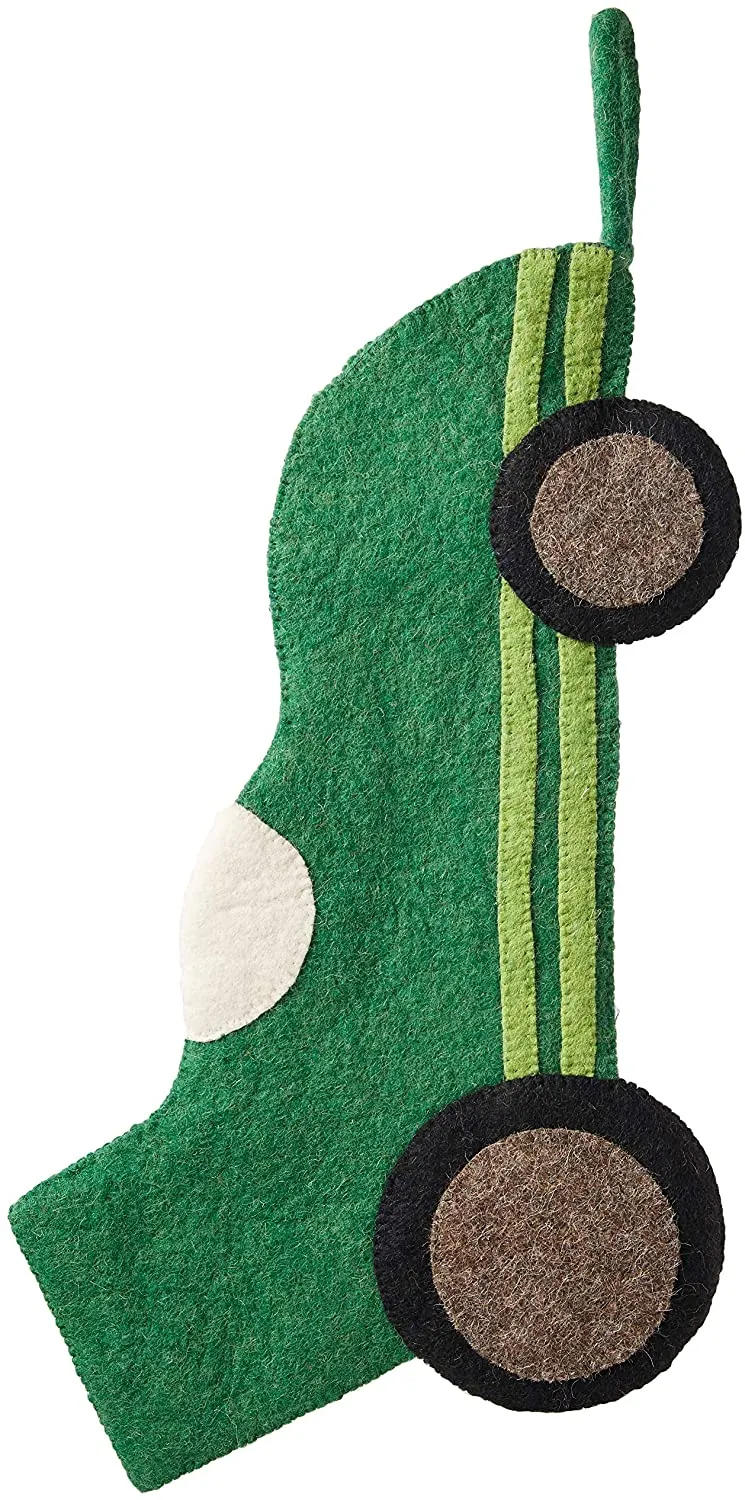 Hand Felted Wool Kids Christmas Stocking - Green Racecar