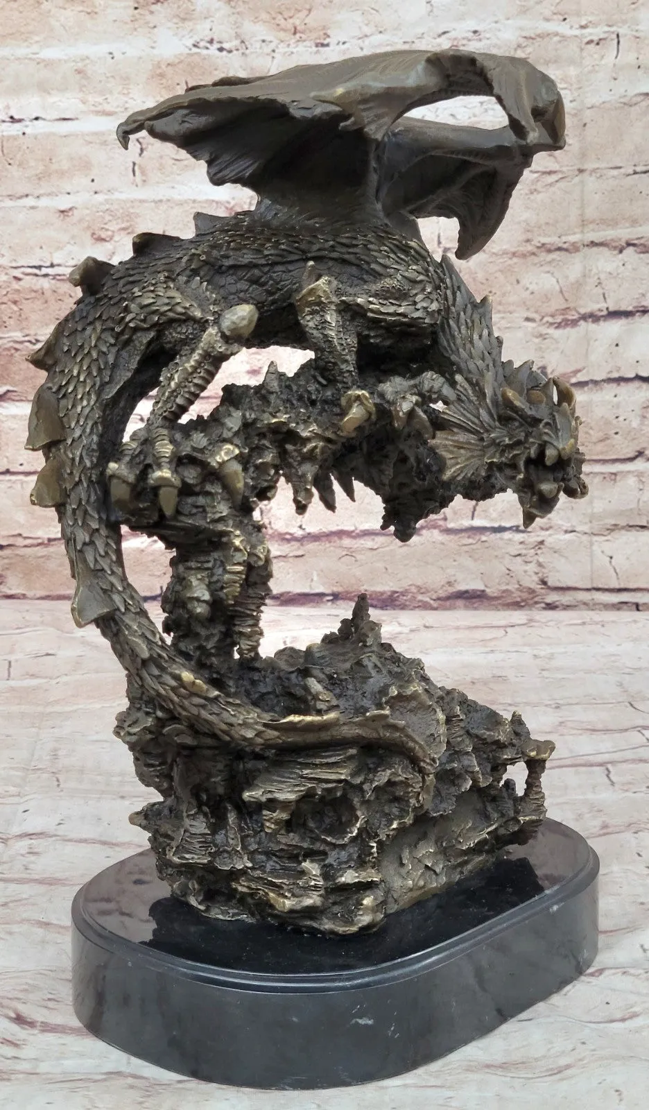 Handcrafted bronze sculpture SALE Dragon Flying Mythical Original Signed *