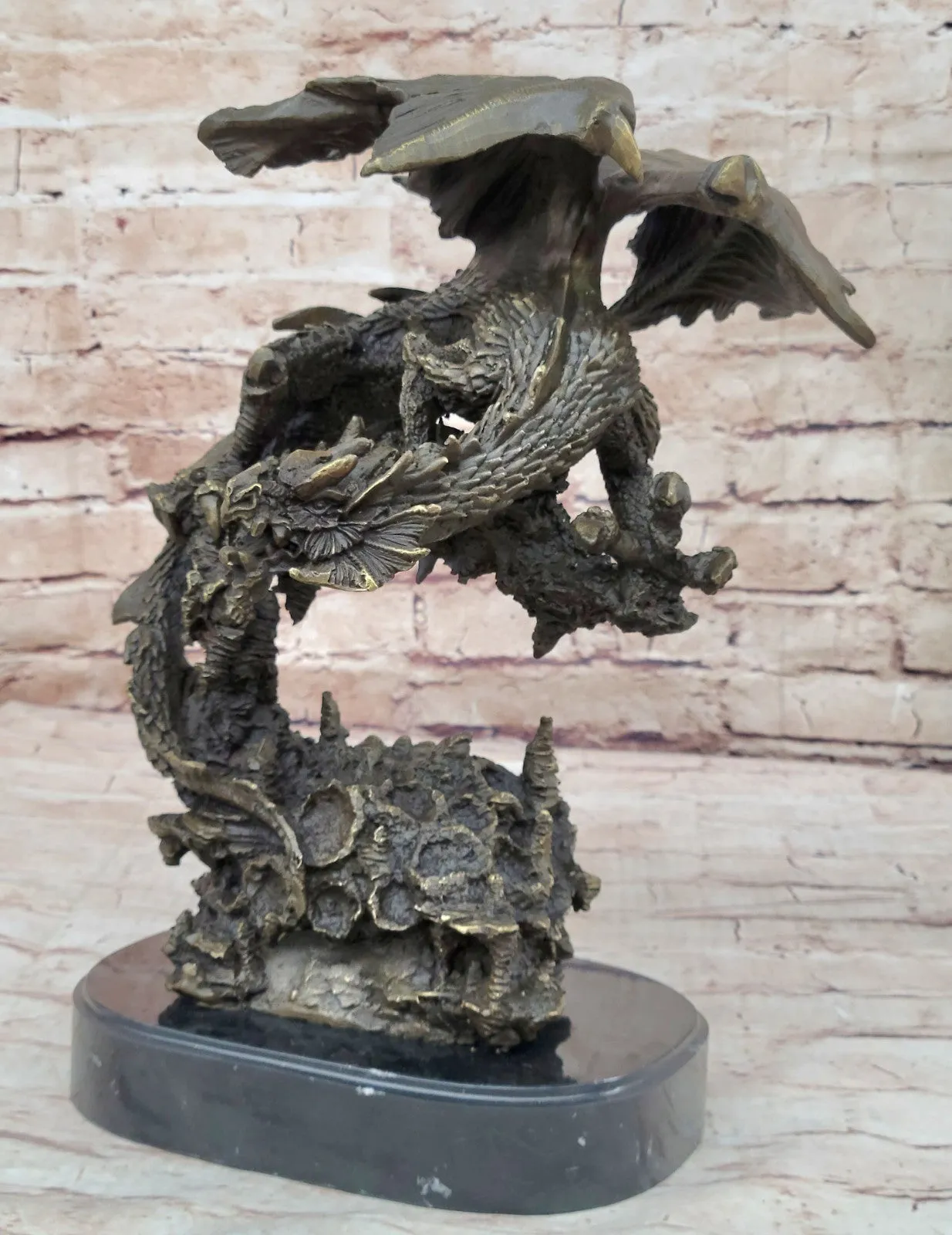 Handcrafted bronze sculpture SALE Dragon Flying Mythical Original Signed *