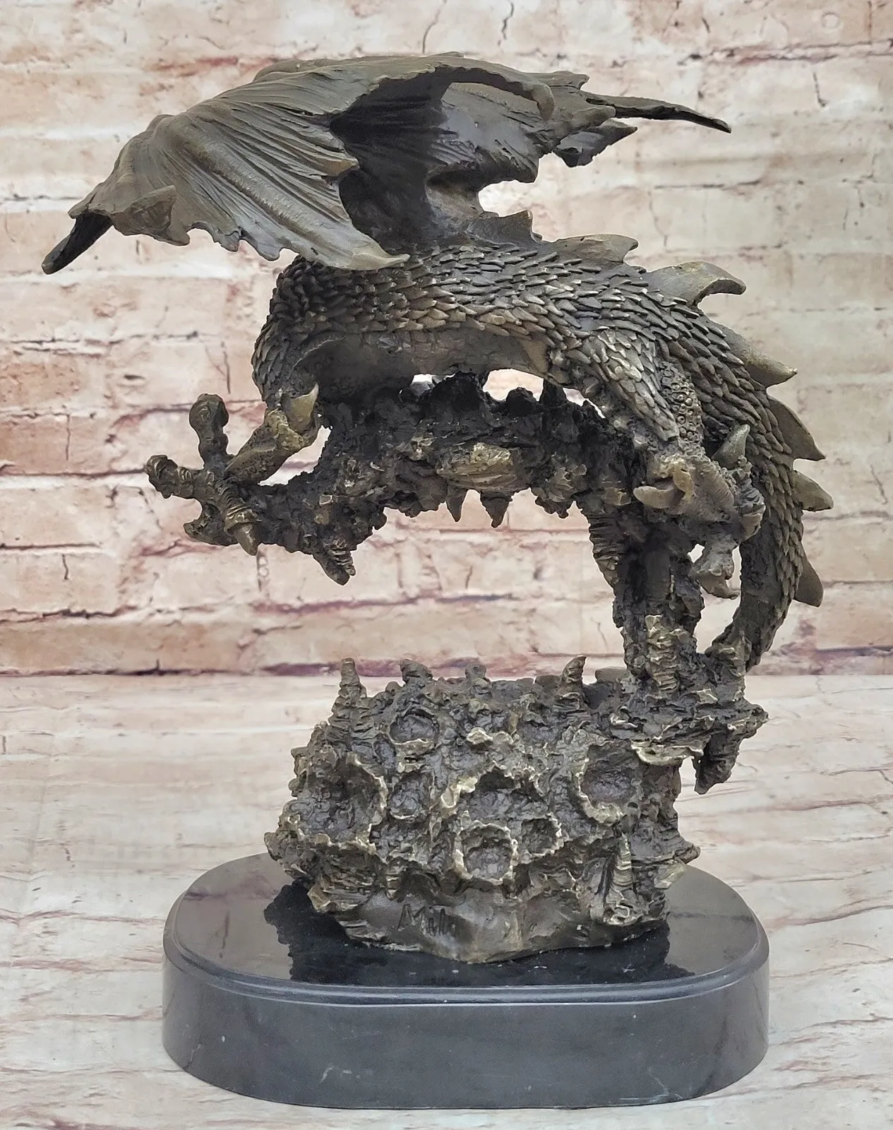 Handcrafted bronze sculpture SALE Dragon Flying Mythical Original Signed *