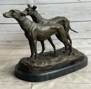 Handcrafted Detailed 2 Racing Dog Bronze Masterpiece Art Deco Figurine