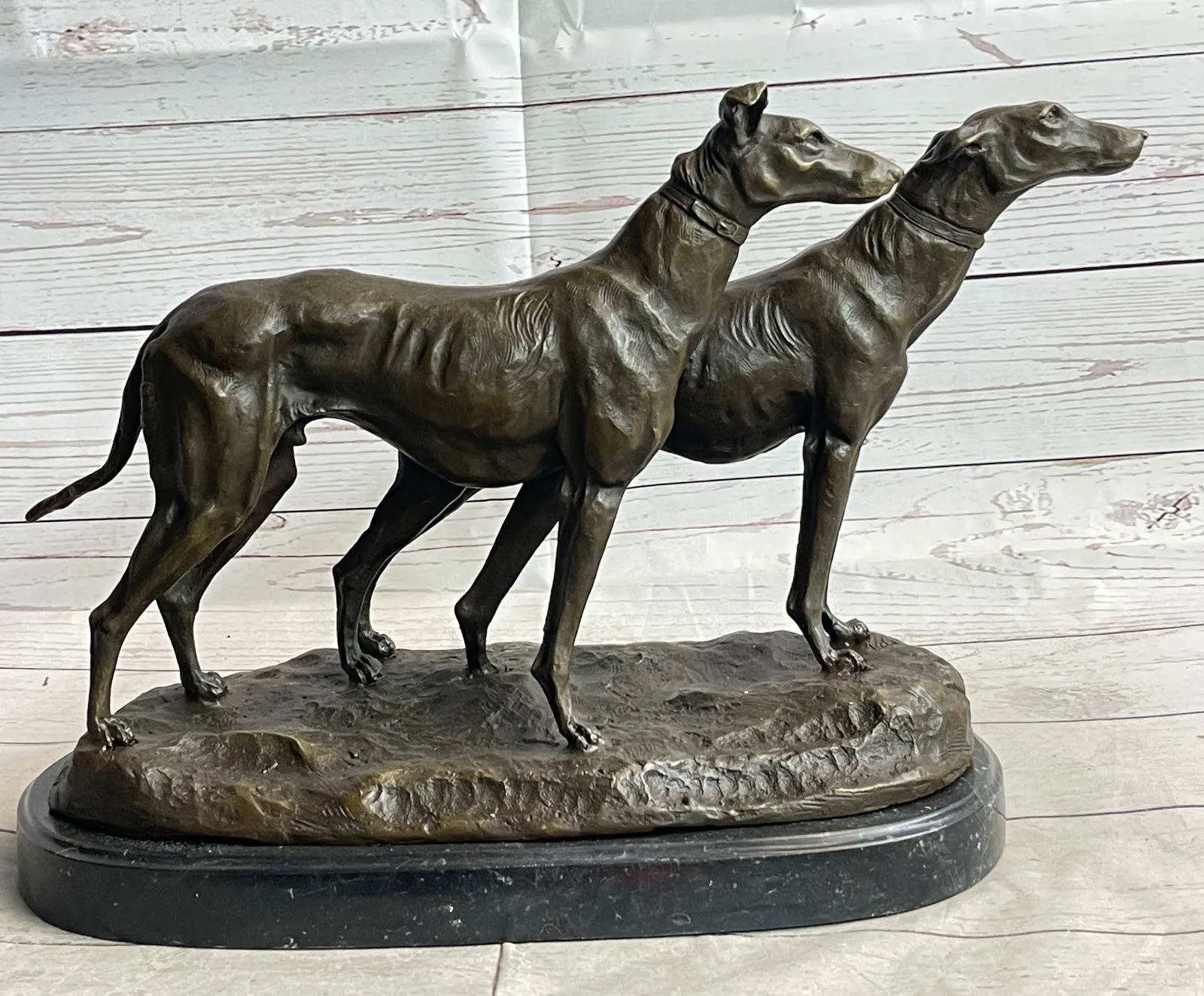 Handcrafted Detailed 2 Racing Dog Bronze Masterpiece Art Deco Figurine