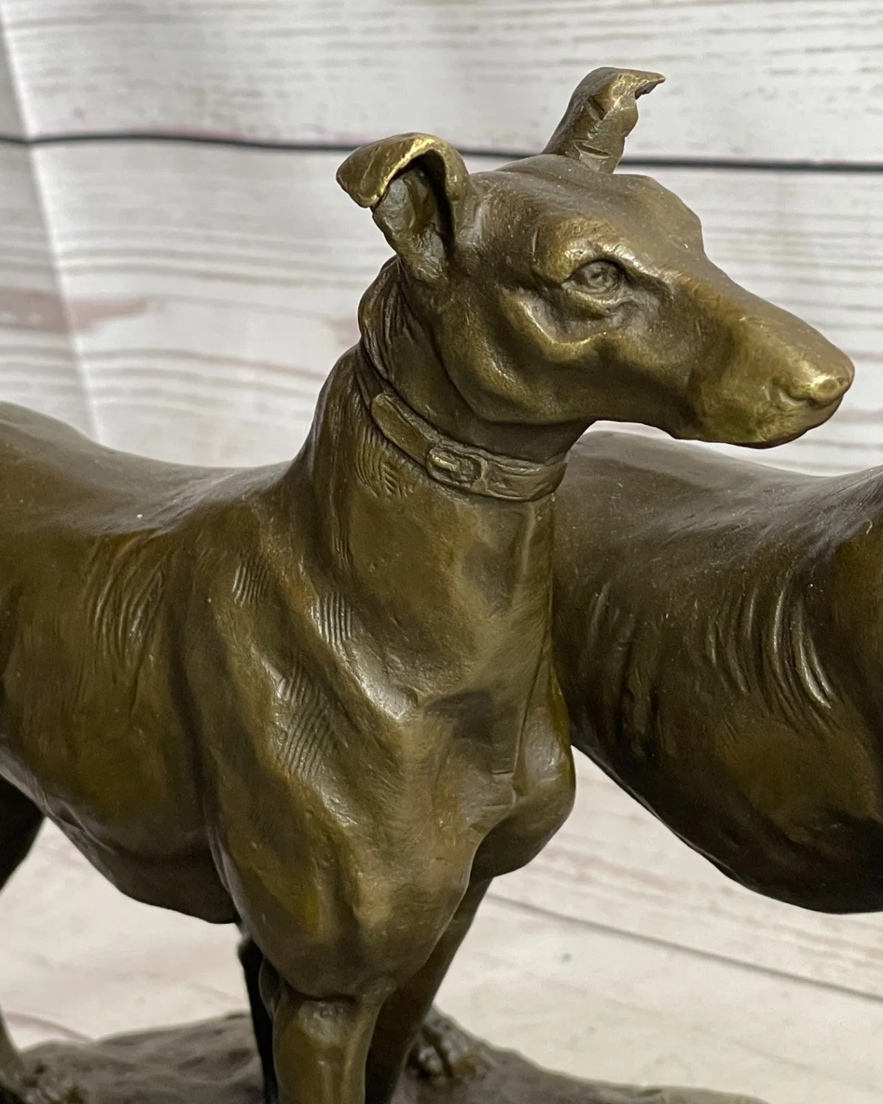 Handcrafted Detailed 2 Racing Dog Bronze Masterpiece Art Deco Figurine