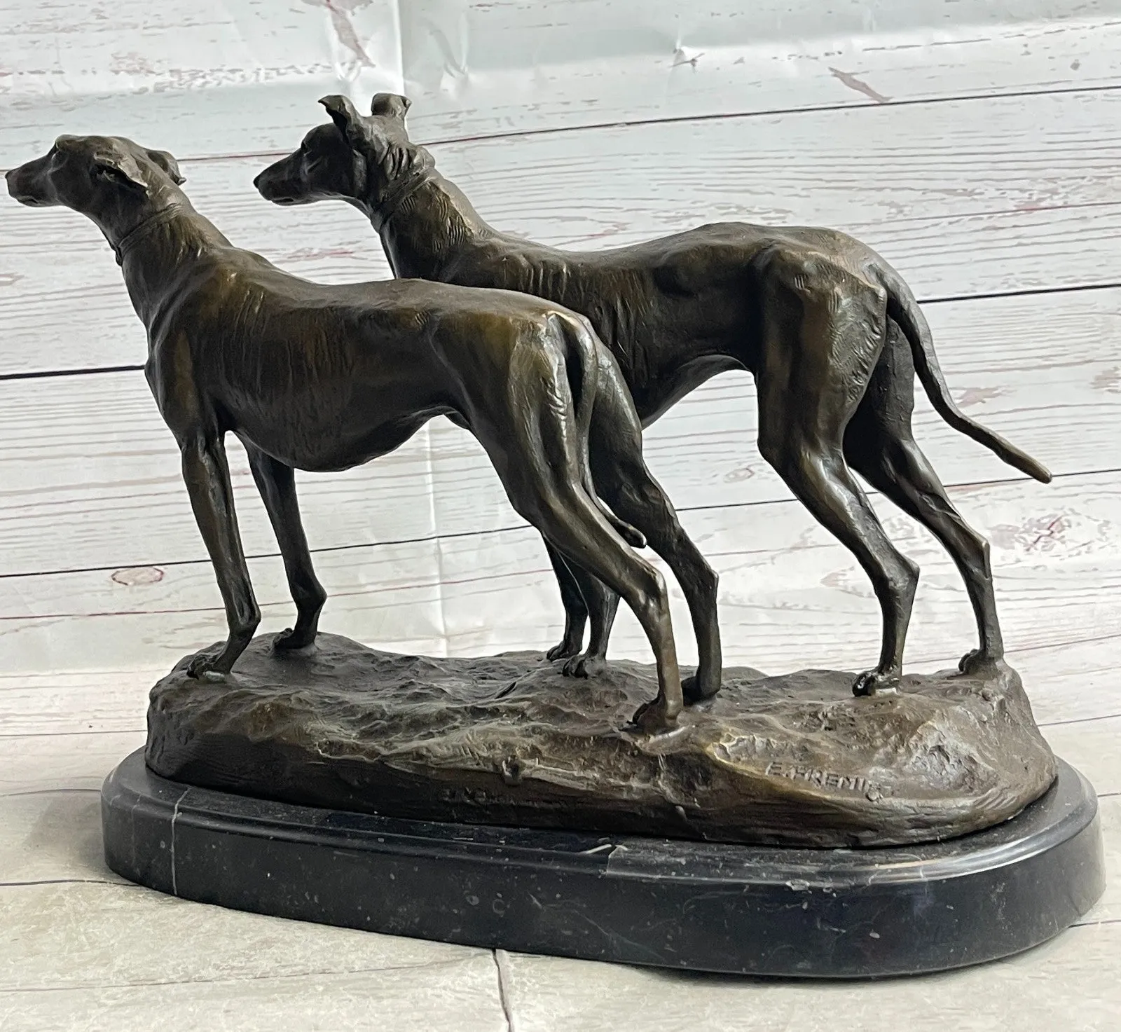 Handcrafted Detailed 2 Racing Dog Bronze Masterpiece Art Deco Figurine