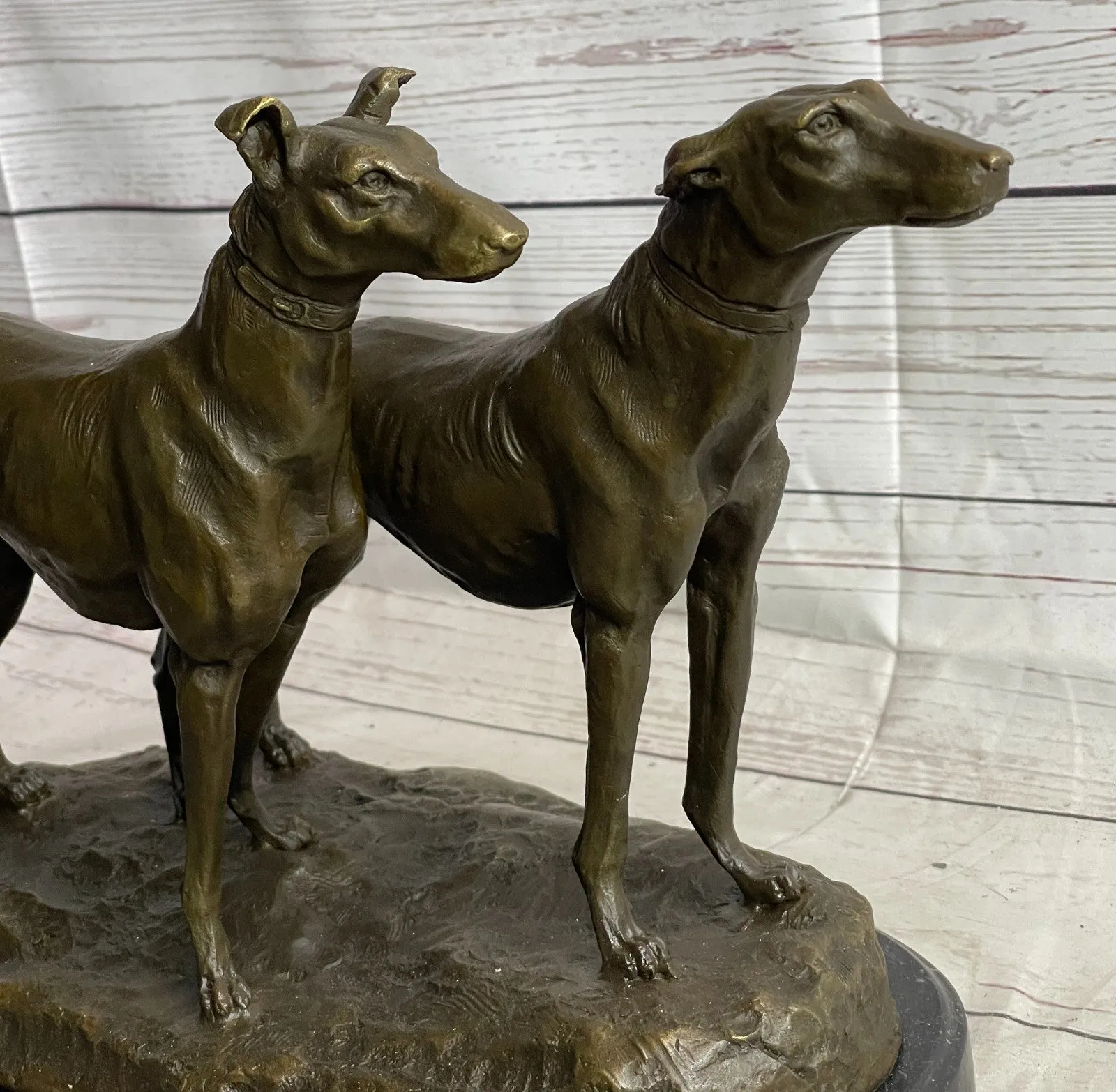 Handcrafted Detailed 2 Racing Dog Bronze Masterpiece Art Deco Figurine