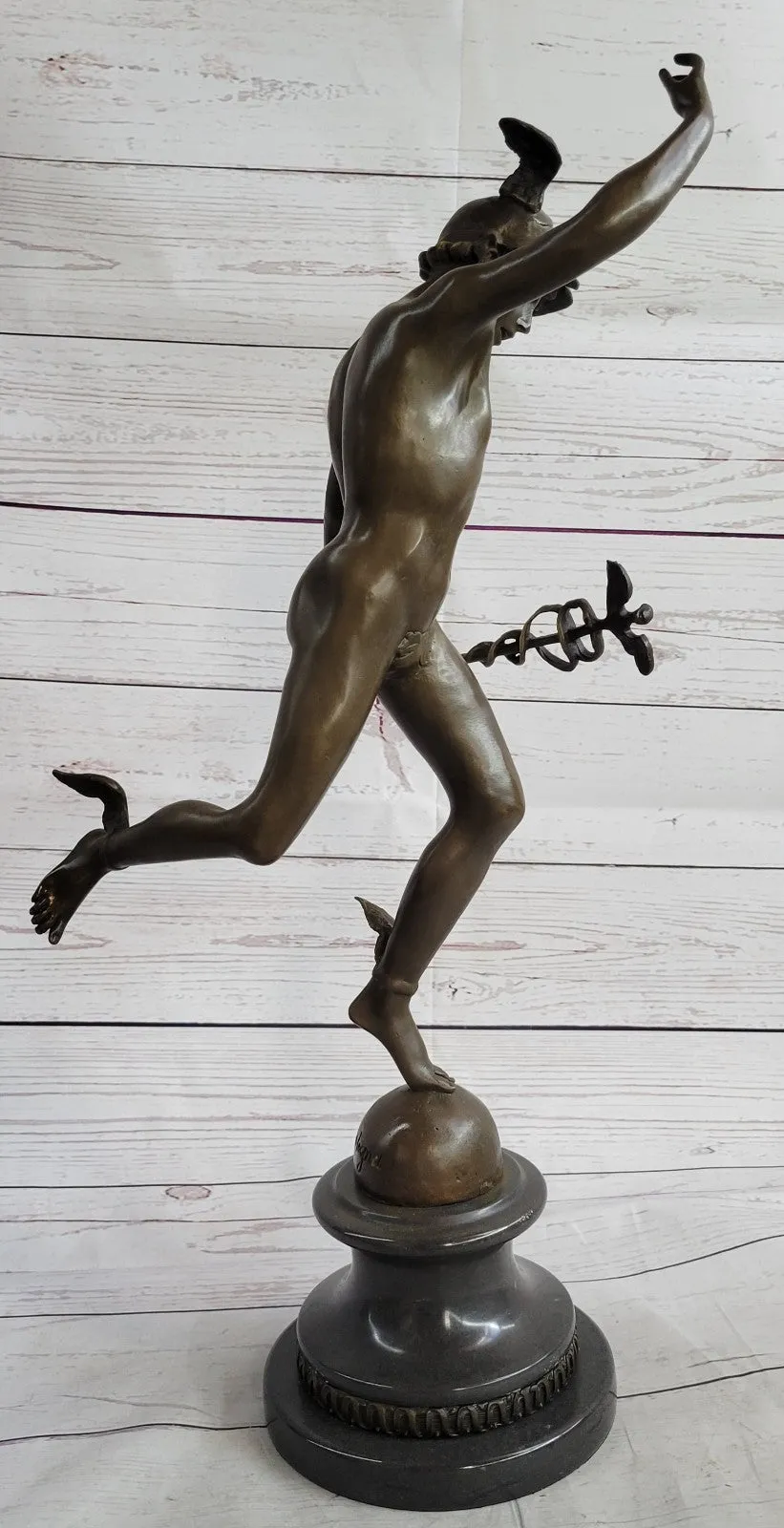 Handmade Bronze Statue Winged Mercury Hermes Mythology Flying Mercury Nude Gift