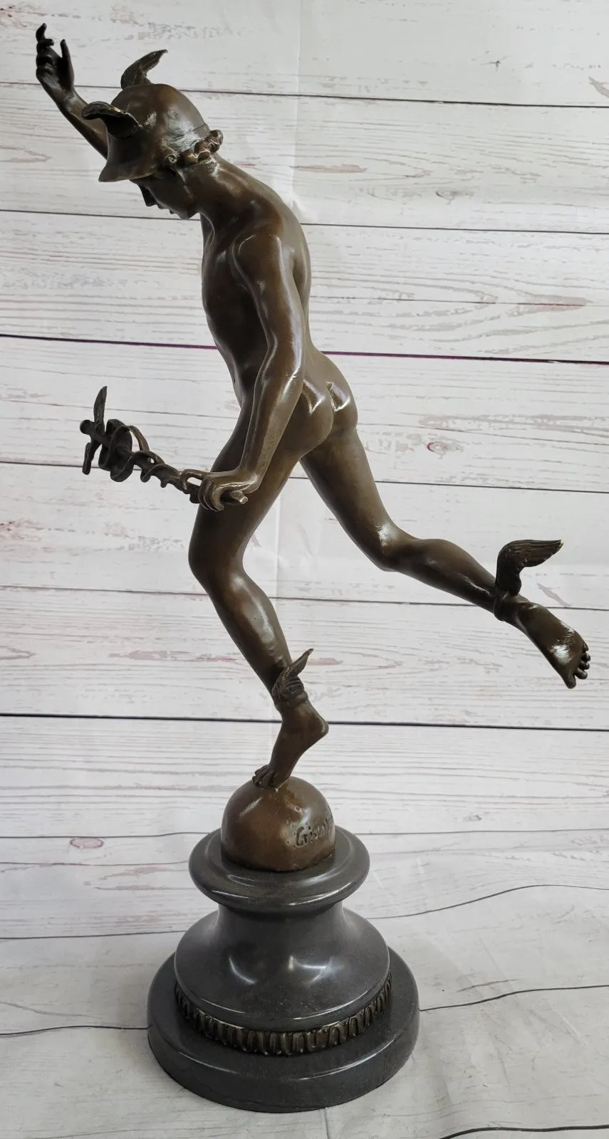 Handmade Bronze Statue Winged Mercury Hermes Mythology Flying Mercury Nude Gift