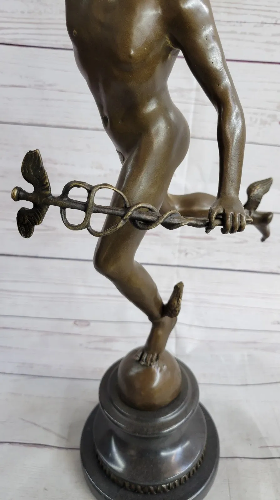 Handmade Bronze Statue Winged Mercury Hermes Mythology Flying Mercury Nude Gift