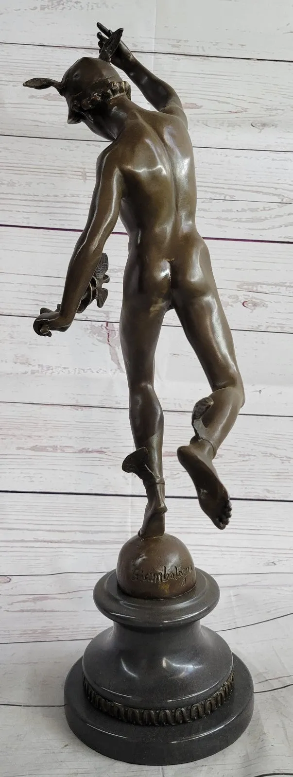 Handmade Bronze Statue Winged Mercury Hermes Mythology Flying Mercury Nude Gift