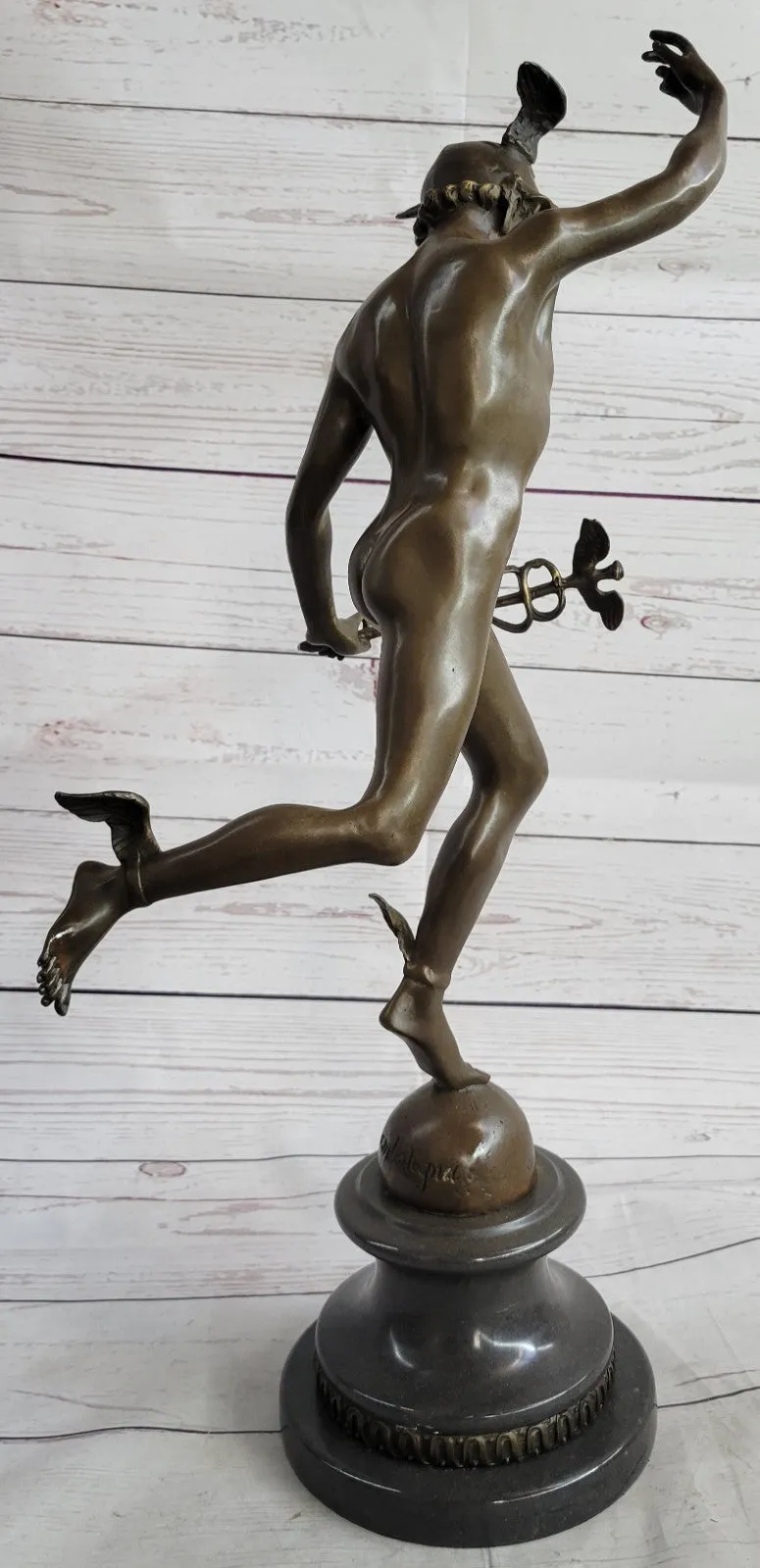 Handmade Bronze Statue Winged Mercury Hermes Mythology Flying Mercury Nude Gift