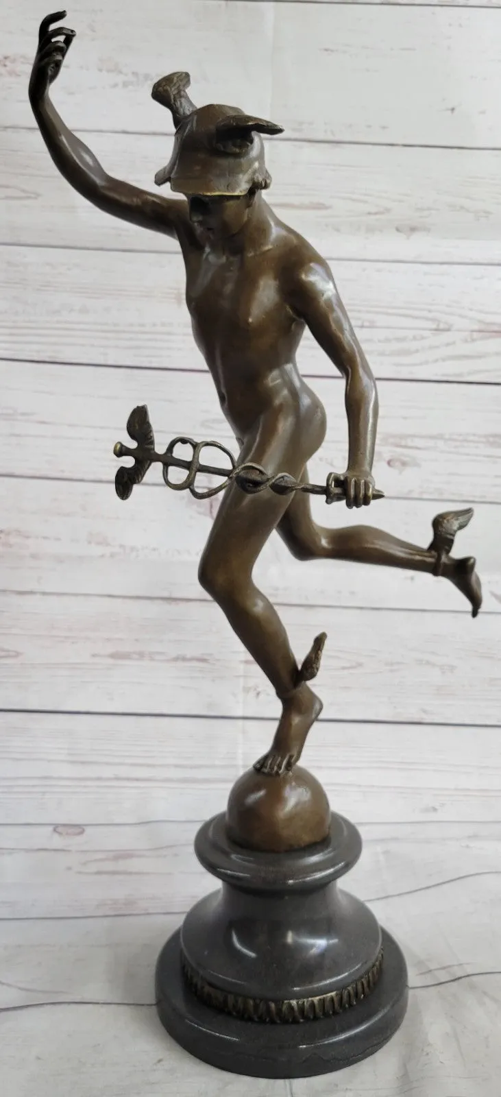 Handmade Bronze Statue Winged Mercury Hermes Mythology Flying Mercury Nude Gift