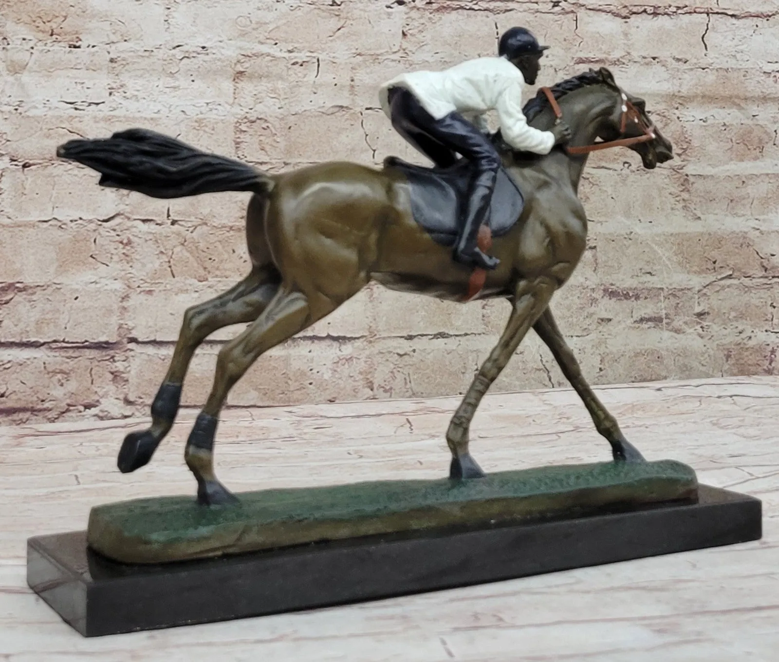 Horse Jockey Racing Equine Art Tribute Thoroughbred Bronze Marble Statue Gift