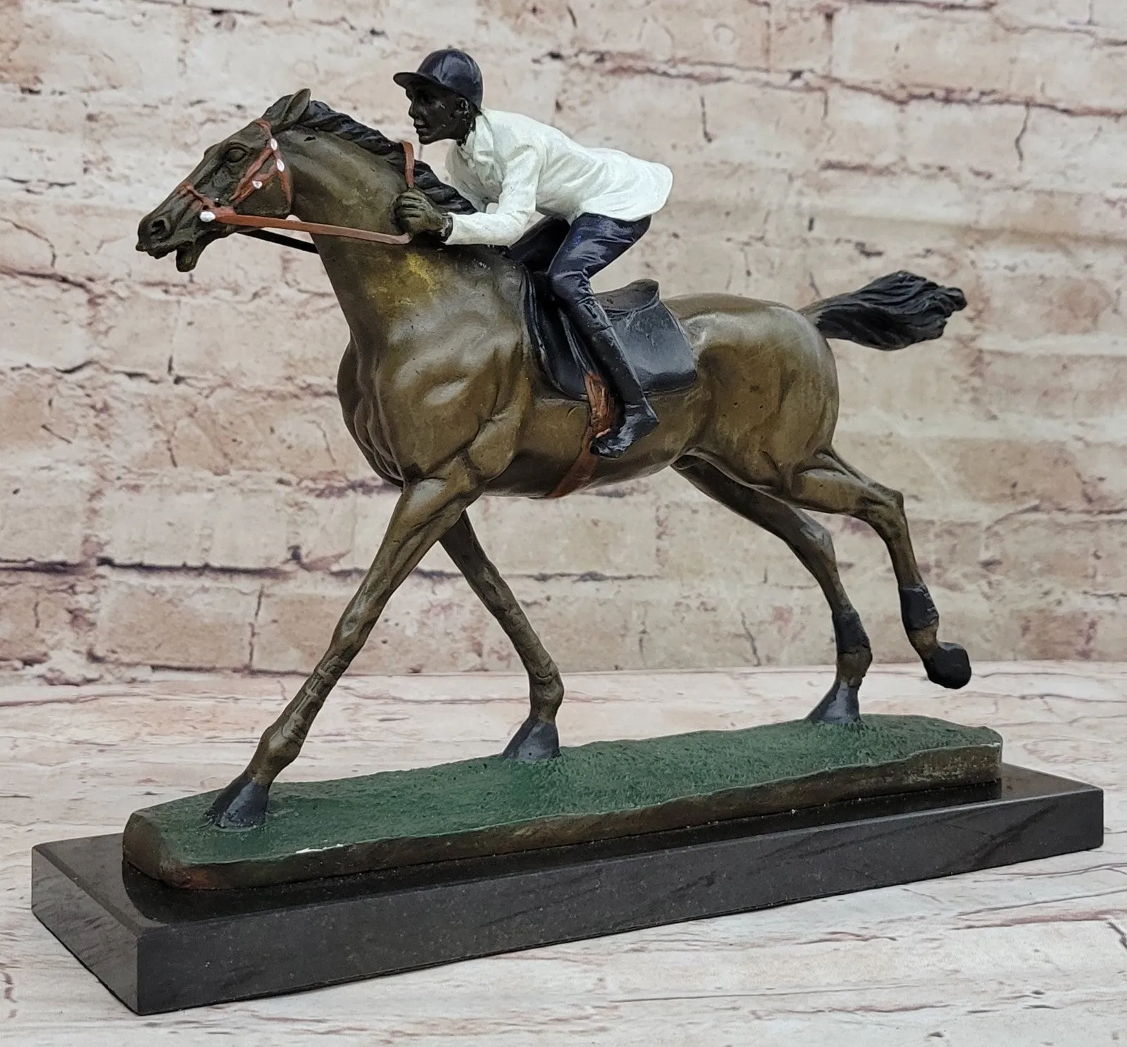 Horse Jockey Racing Equine Art Tribute Thoroughbred Bronze Marble Statue Gift