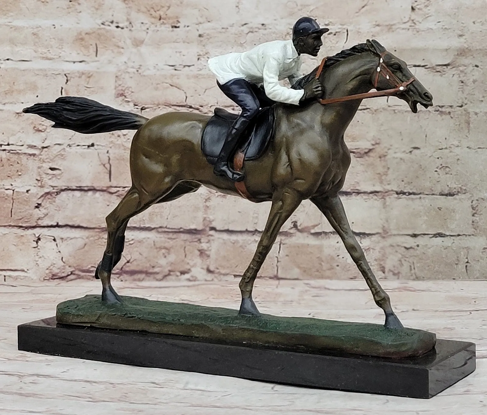 Horse Jockey Racing Equine Art Tribute Thoroughbred Bronze Marble Statue Gift