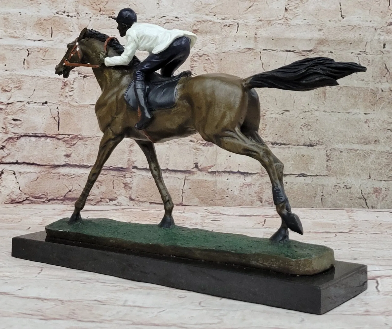 Horse Jockey Racing Equine Art Tribute Thoroughbred Bronze Marble Statue Gift