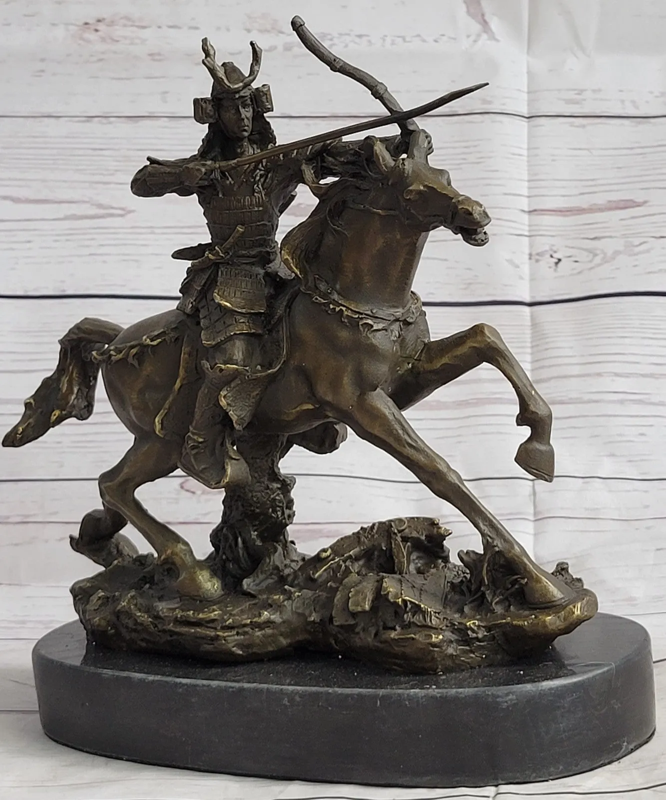 Japanese Bronze of a Samurai on Horseback Meiji Sculpture Signed No Reserve SALE