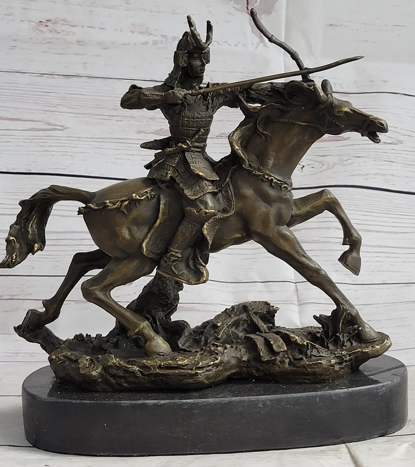 Japanese Bronze of a Samurai on Horseback Meiji Sculpture Signed No Reserve SALE