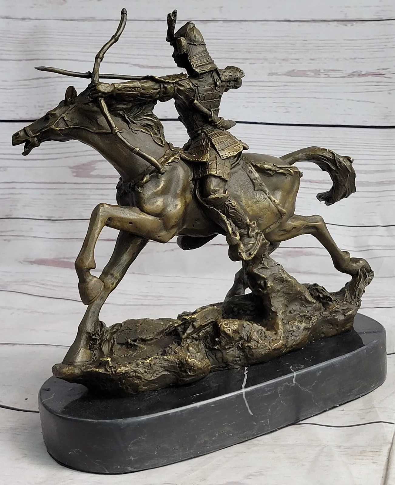 Japanese Bronze of a Samurai on Horseback Meiji Sculpture Signed No Reserve SALE