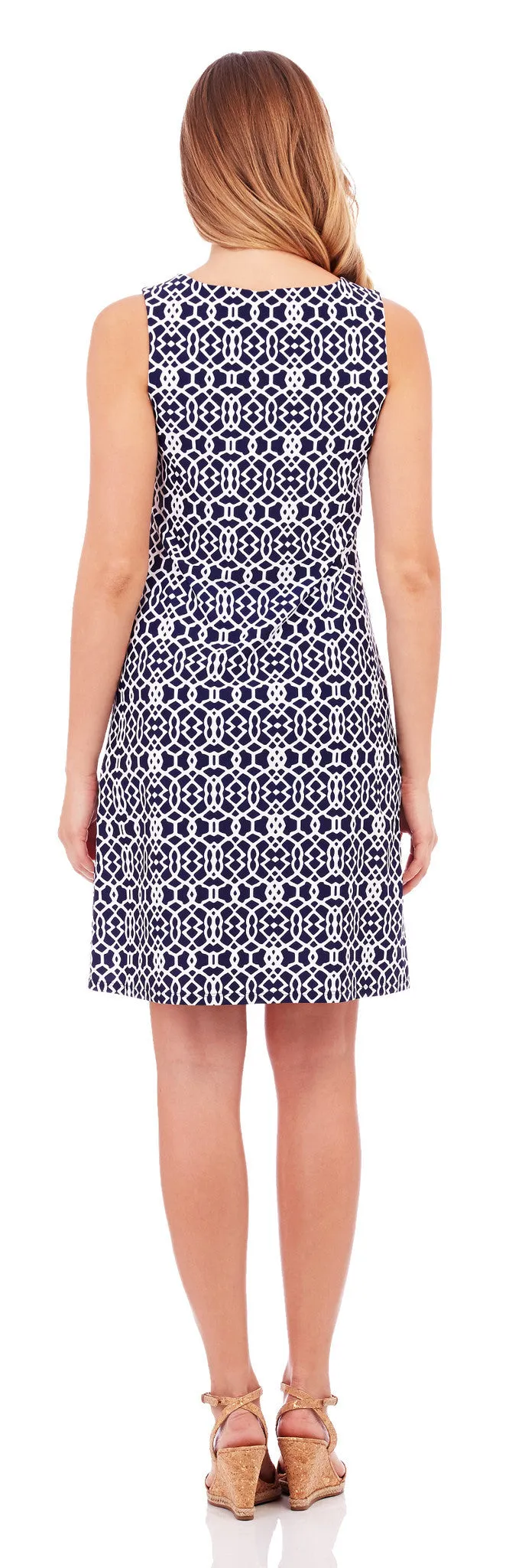 Jude Connally Beth Dress in Lattice Geo Navy