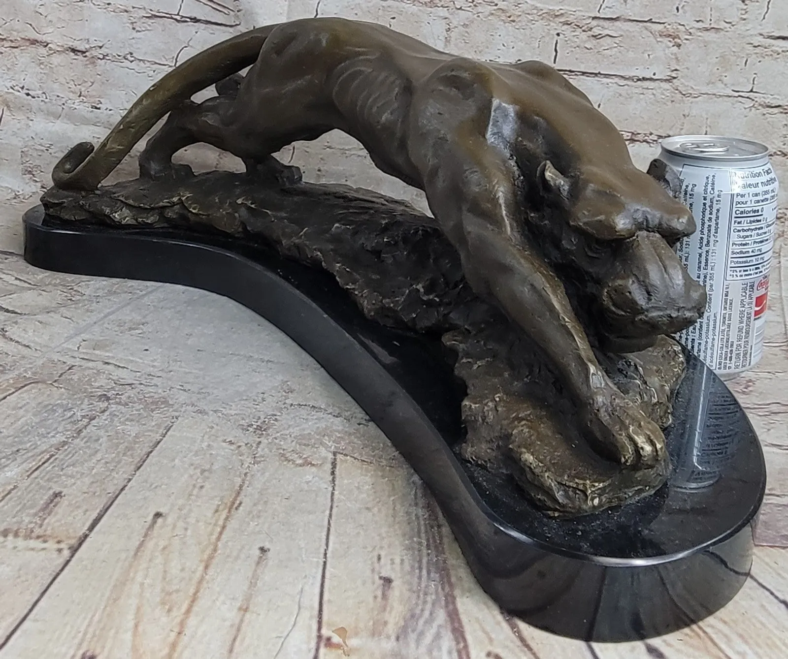 LARGE BRONZE SCULPTURE LION PANTHER TIGER PUMA COUGAR BIG CAT STATUE AFRICAN ART