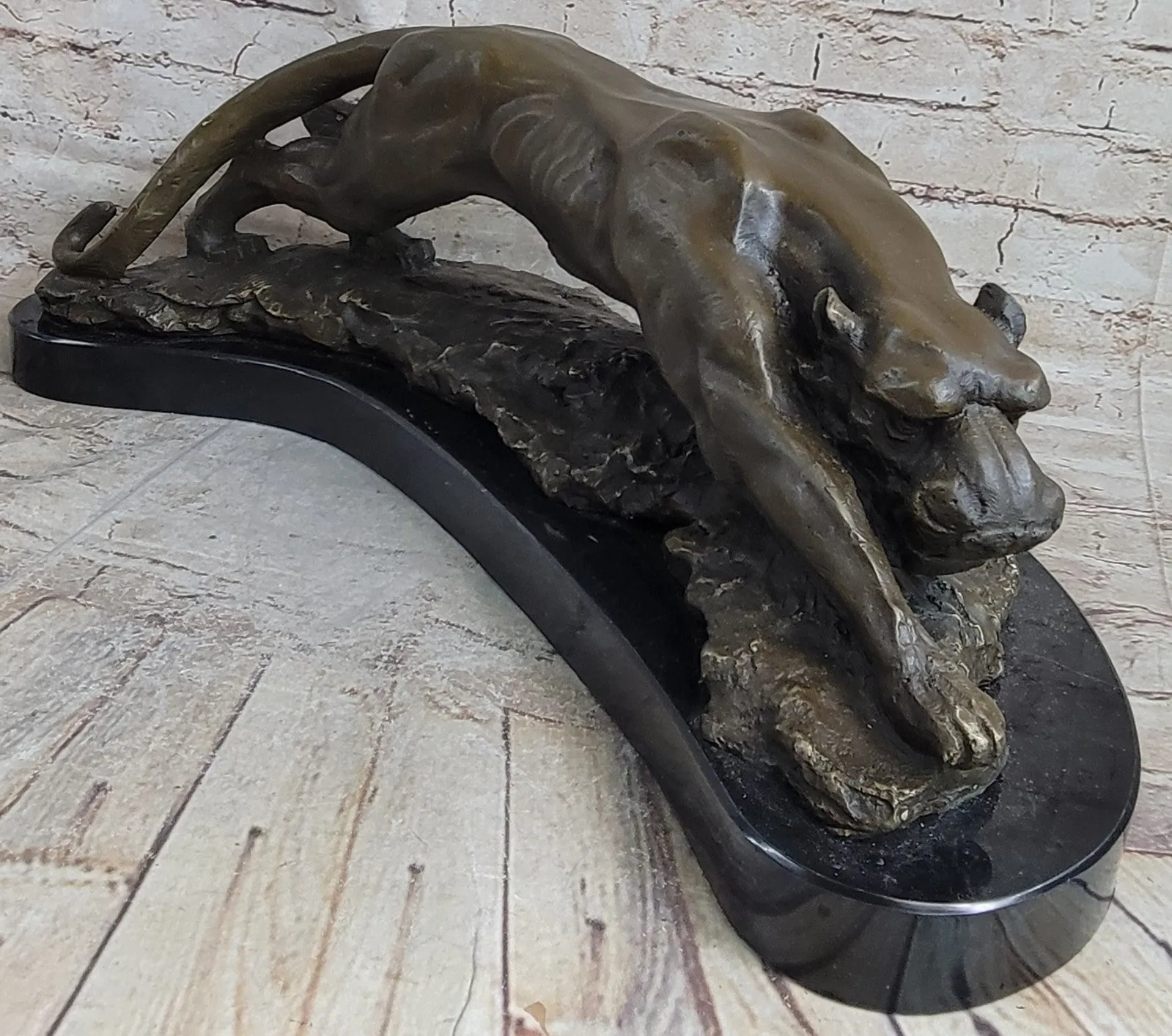 LARGE BRONZE SCULPTURE LION PANTHER TIGER PUMA COUGAR BIG CAT STATUE AFRICAN ART