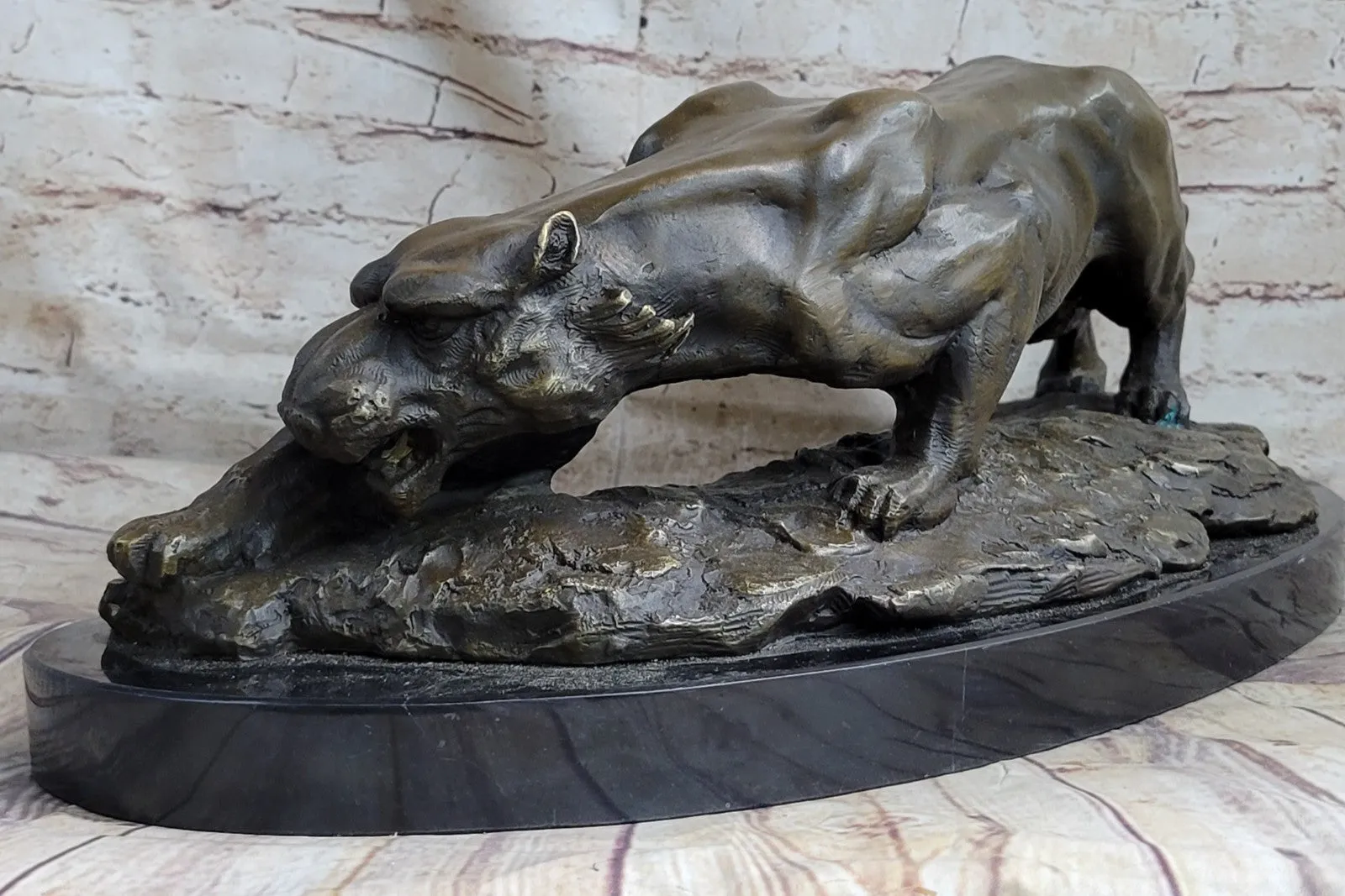 LARGE BRONZE SCULPTURE LION PANTHER TIGER PUMA COUGAR BIG CAT STATUE AFRICAN ART