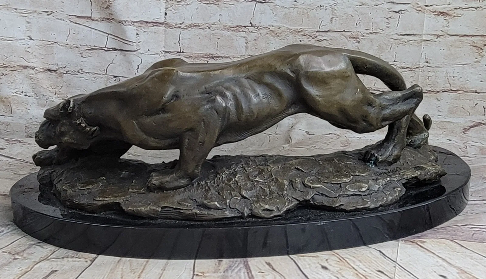 LARGE BRONZE SCULPTURE LION PANTHER TIGER PUMA COUGAR BIG CAT STATUE AFRICAN ART