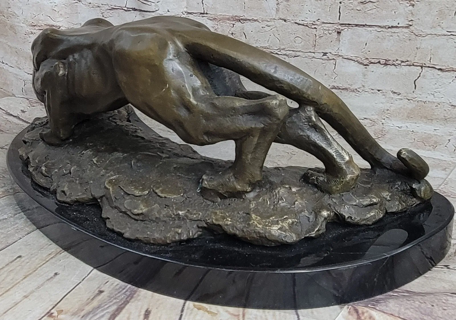 LARGE BRONZE SCULPTURE LION PANTHER TIGER PUMA COUGAR BIG CAT STATUE AFRICAN ART