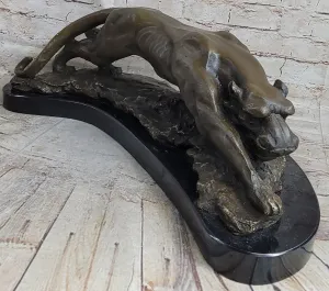 LARGE BRONZE SCULPTURE LION PANTHER TIGER PUMA COUGAR BIG CAT STATUE AFRICAN ART