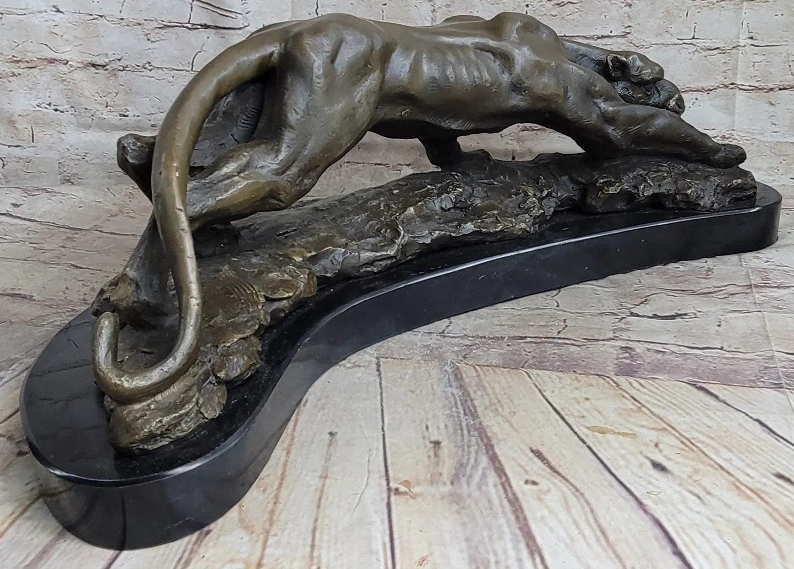 LARGE BRONZE SCULPTURE LION PANTHER TIGER PUMA COUGAR BIG CAT STATUE AFRICAN ART