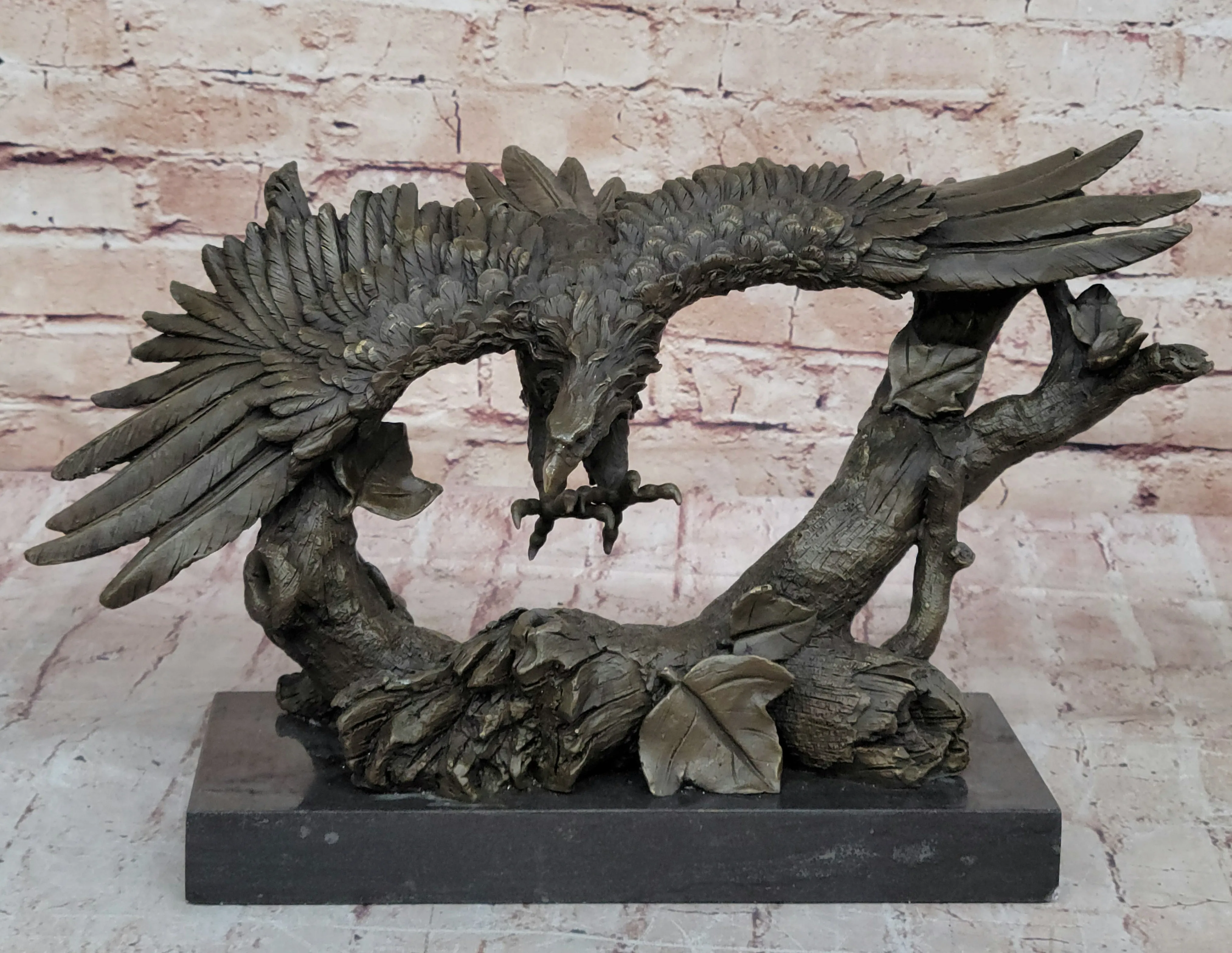 Large Flying Eagle statue Bird Eagle Spread wing Bronze Sculpture, Signed:Milo