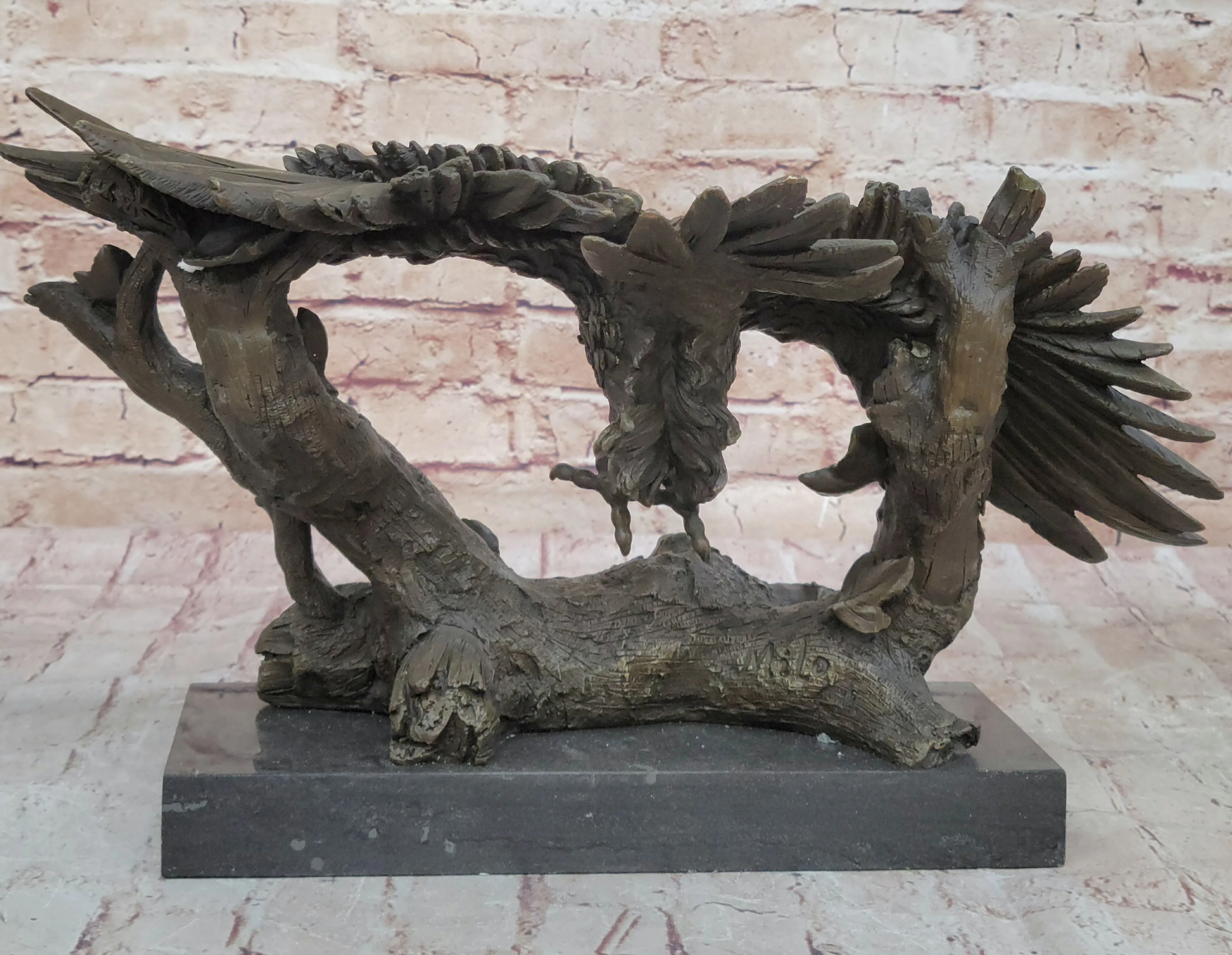 Large Flying Eagle statue Bird Eagle Spread wing Bronze Sculpture, Signed:Milo