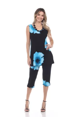 Plus Size Print Sleeveless Capri Pant Set-9002BN-TXP-W113